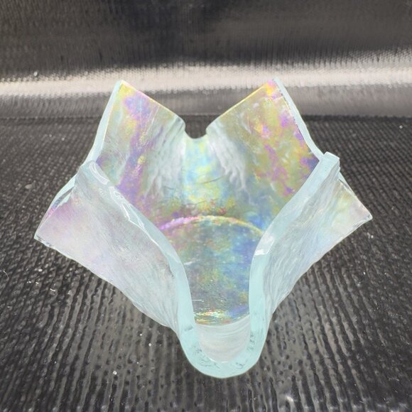 Vintage Hand Made Fused Glass Small Votive Iridescent Finish Trinket Holder VTG - Picture 13 of 13